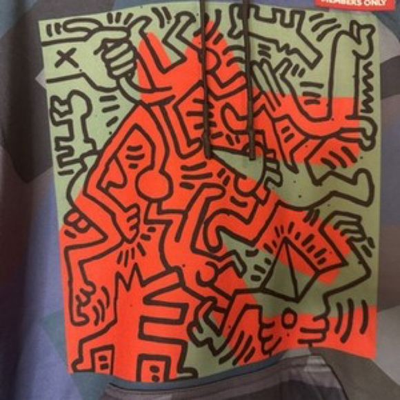 🔥 Keith Haring Member’s Only Hoodie Jacket Multi-Pattern Coat Teal Size Small - Picture 3 of 13